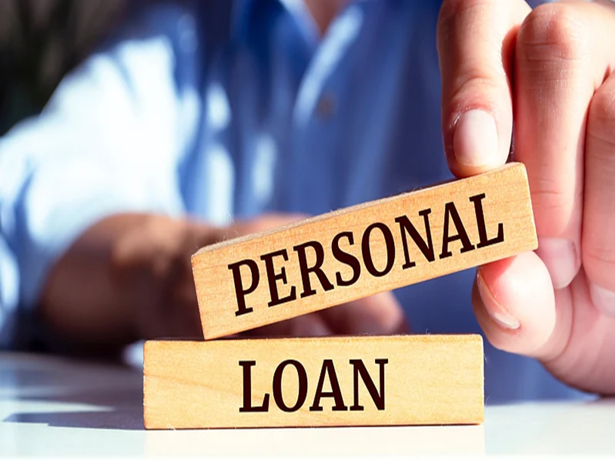 Illustration of a person comparing personal loan and credit card options, with financial documents in the background.