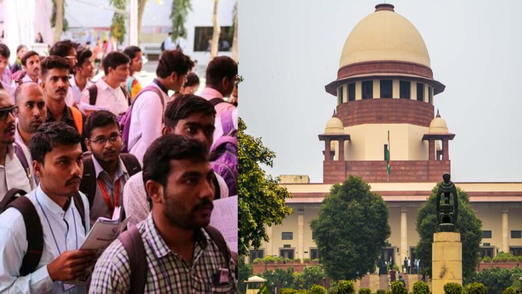 Supreme Court of India building with gavel and justice scale symbolizing compassionate employment ruling
