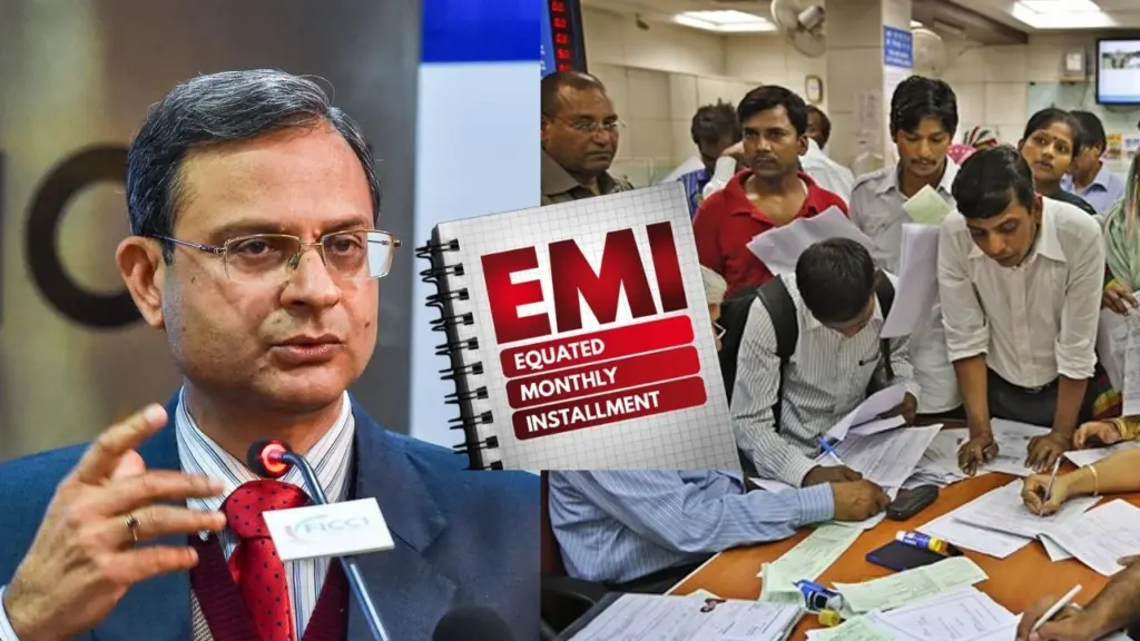 Illustrative graphic of RBI logo with EMI waiver announcement and relieved borrower