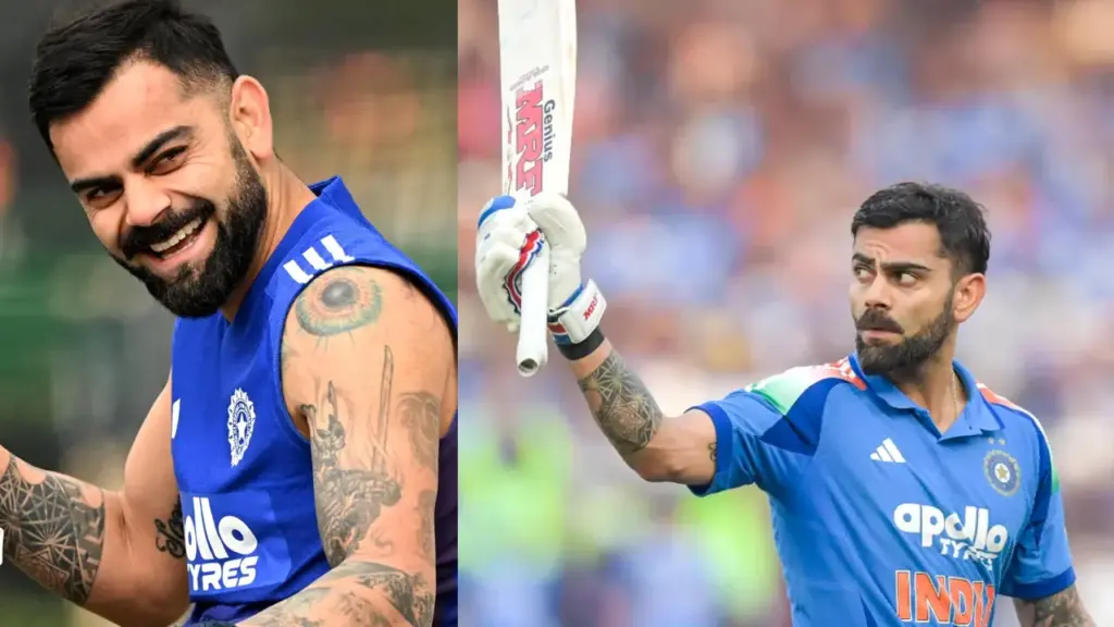 Virat Kohli raising his bat after breaking the 4431 days record