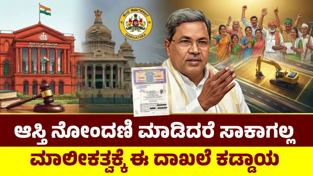 Property Documents: ನೋಂದಣಿ ಮಾತ್ರವಲ್ಲ, ಆಸ್ತಿ ಕಾನೂನುಬದ್ಧ ಮಾಲೀಕತ್ವಕ್ಕೆ ಈ ದಾಖಲೆ ಕಡ್ಡಾಯ Illustration of digital property ownership and registration in Karnataka 2025