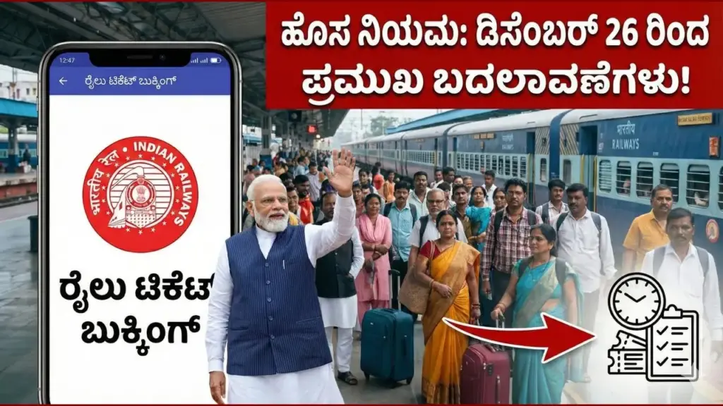 ndian Railways train journey with passengers, illustrating the new fare structure effective from December 26, 2025