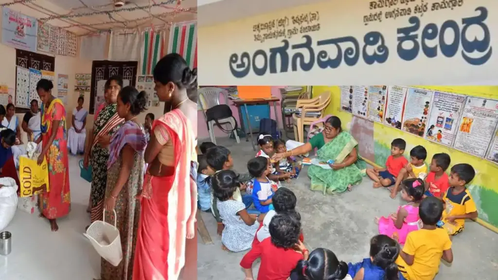 Anganwadi Services: ಮಹಿಳೆಯರಿಗೆ ಅಂಗನವಾಡಿಯಲ್ಲಿ ಈ 8 ಸೇವೆ ಸಂಪೂರ್ಣ ಉಚಿತ, ಇಲ್ಲಿದೆ ಮಾಹಿತಿ Anganwadi worker distributing free Take Home Ration (nutritious food packets to pregnant women