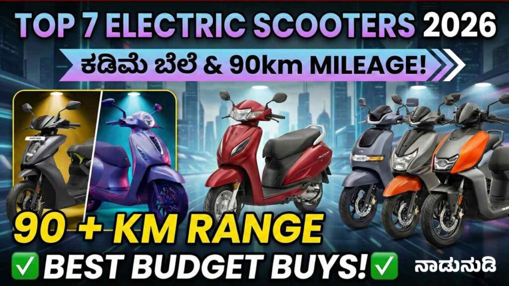 "Lineup of the top 7 best electric scooters in India for 2026 including Honda Activa e and Ather Rizta."